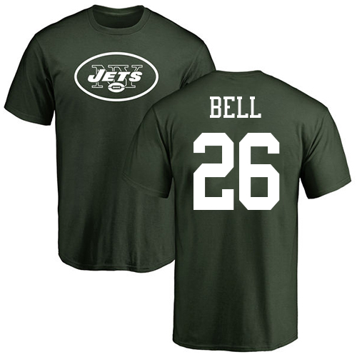 New York Jets Men Green LeVeon Bell Name and Number Logo NFL Football #26 T Shirt->youth nfl jersey->Youth Jersey
